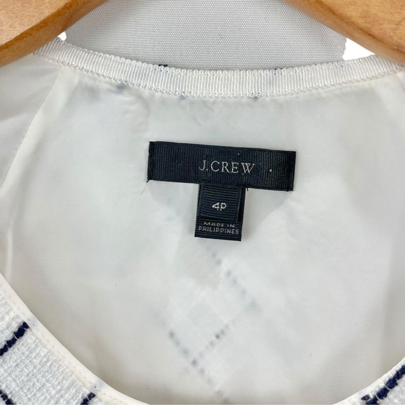 * J. Crew White and Navy Windowpane Tweed Sleeveless Fit and Flare Dress Size 4P - Picture 6 of 7